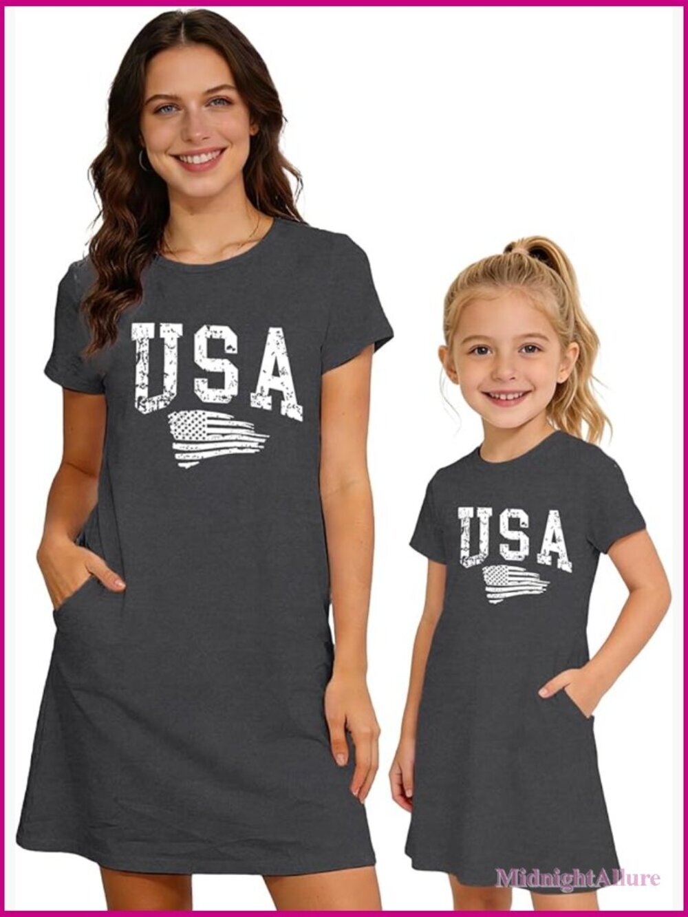 Mommy and Me Matching Dresses with Pockets Short Sleeve